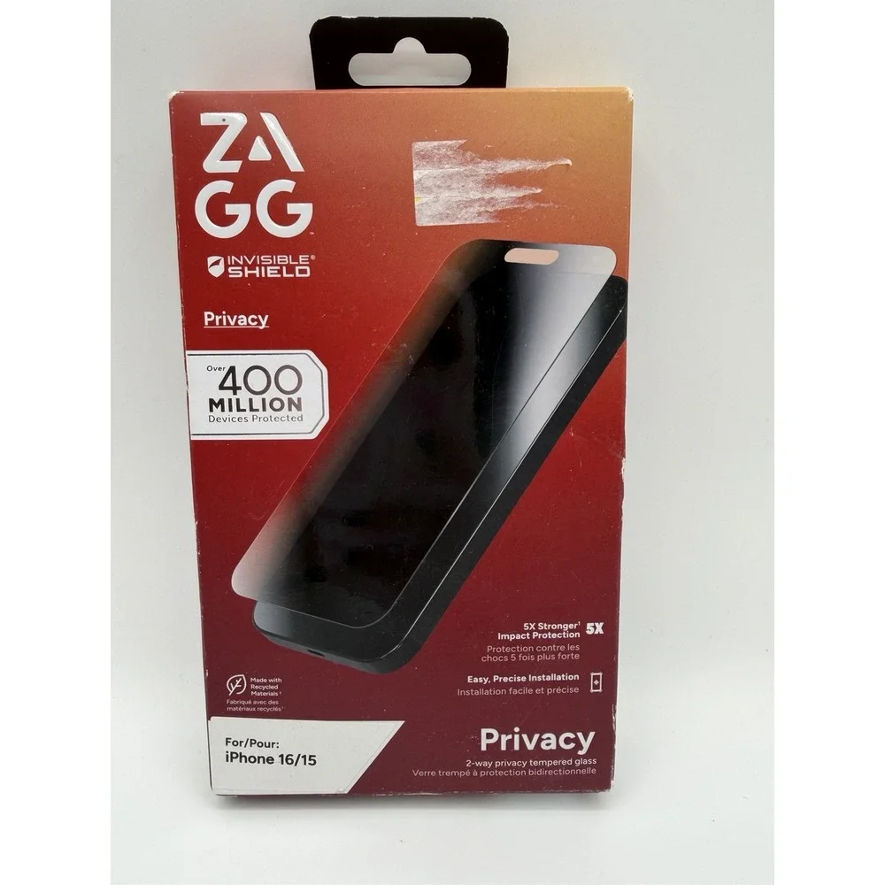 ZAGG Glass Shield Privacy Screen Protector for iPhone 16/15 3x Stronger (New)